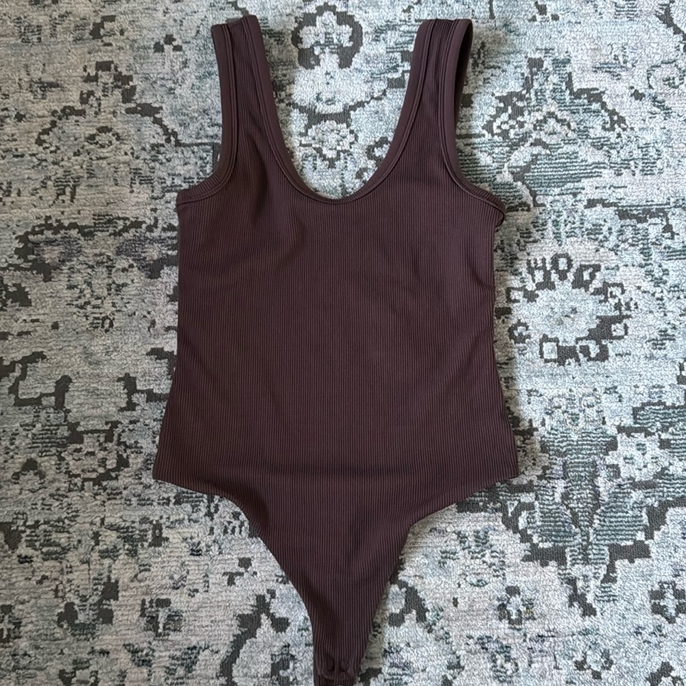 Nuuds Women's Ribbed Scoop Tank Bodysuit - Coffee - Small